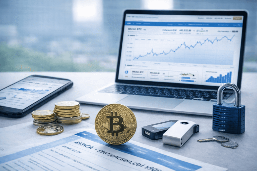 Análisis de criptomonedas con Bitcoin y gráficos de mercado en entorno digital