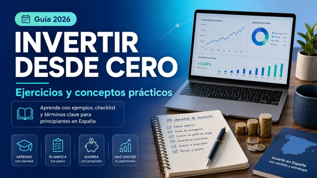 Imagen destacada de la guía Ejercicios de inversión para principiantes 2026 con conceptos, checklist y ejemplos prácticos