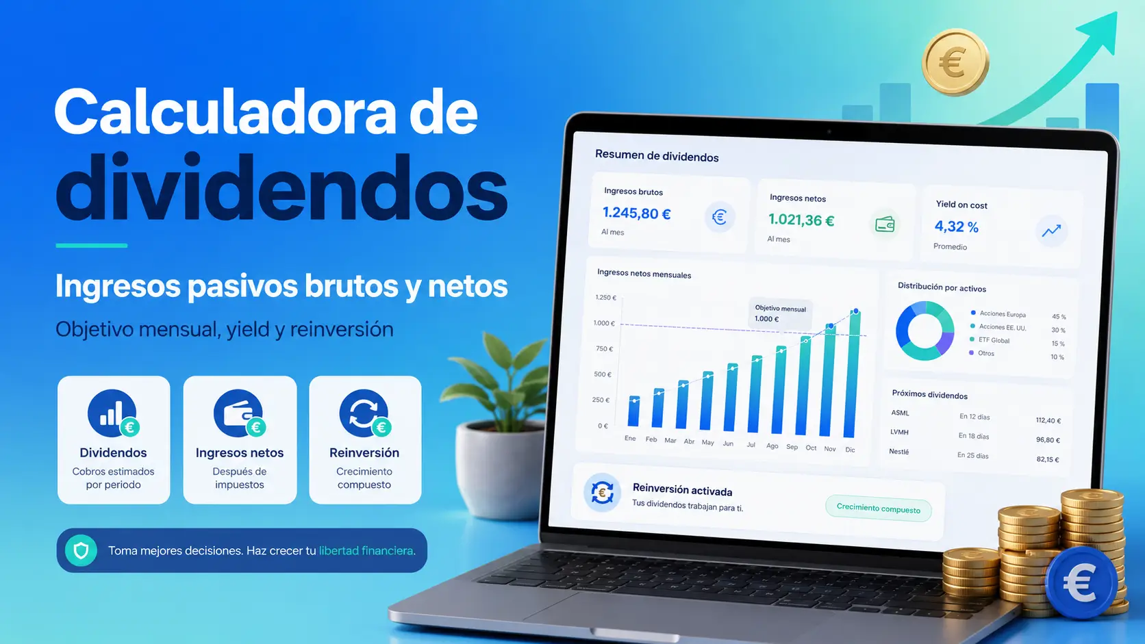Calculadora de Dividendos: Ingresos Pasivos Brutos y Netos