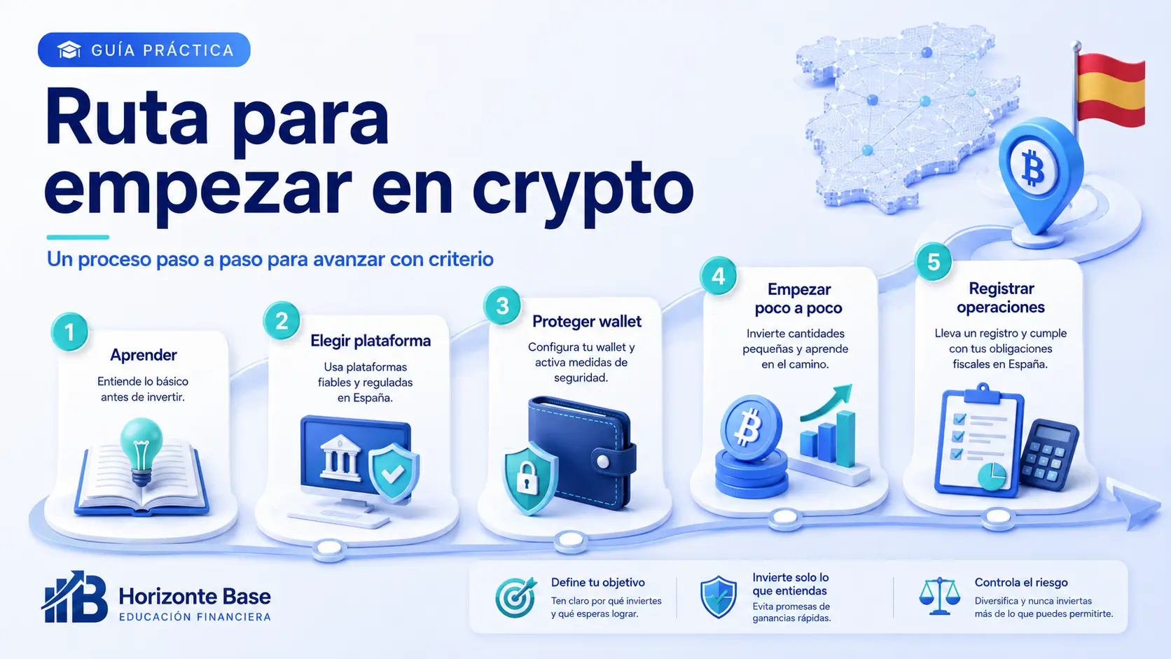 Ruta visual para empezar en crypto desde España paso a paso