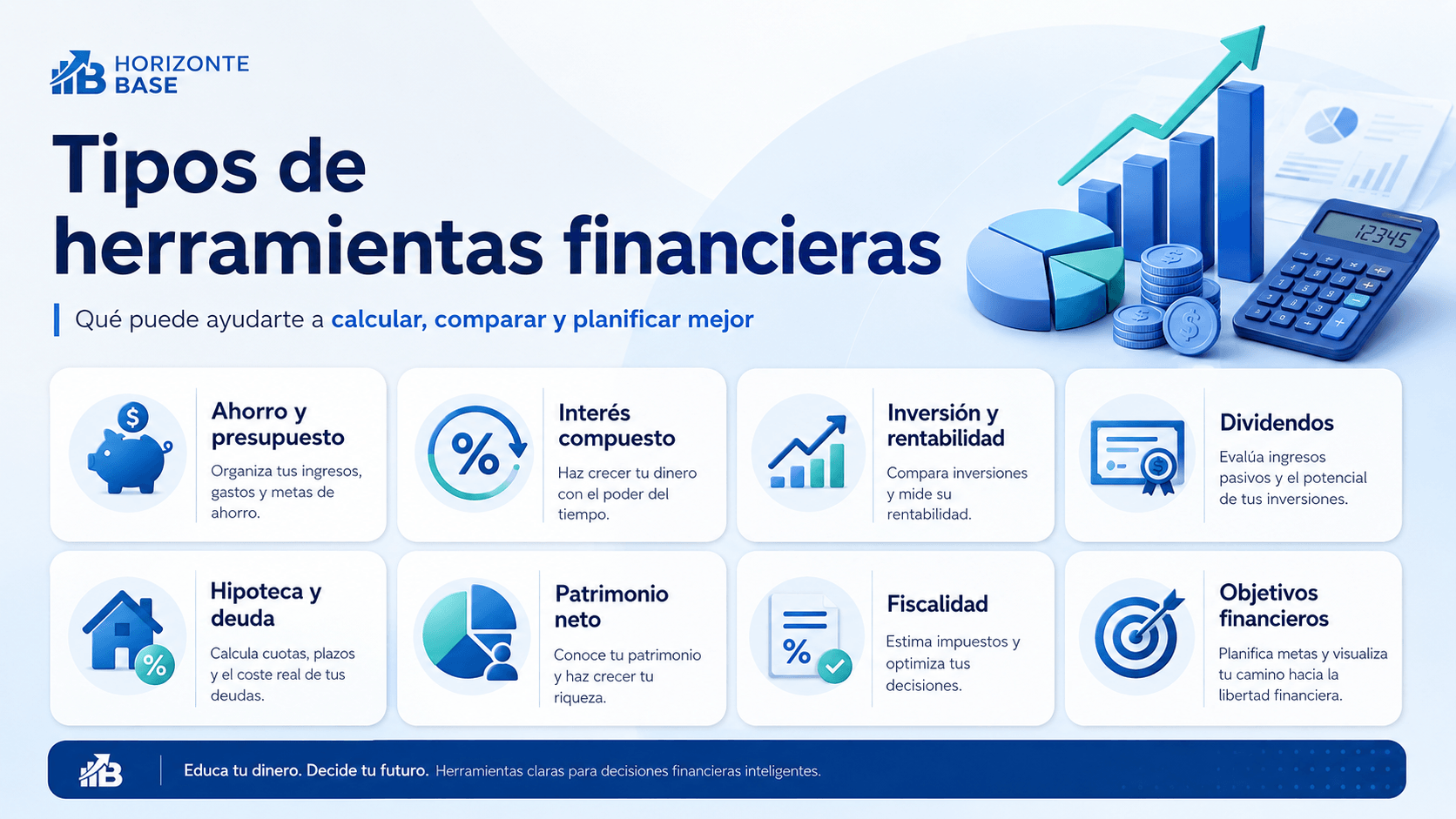 Tipos de herramientas financieras calculadoras tests plantillas comparadores simuladores y checklists